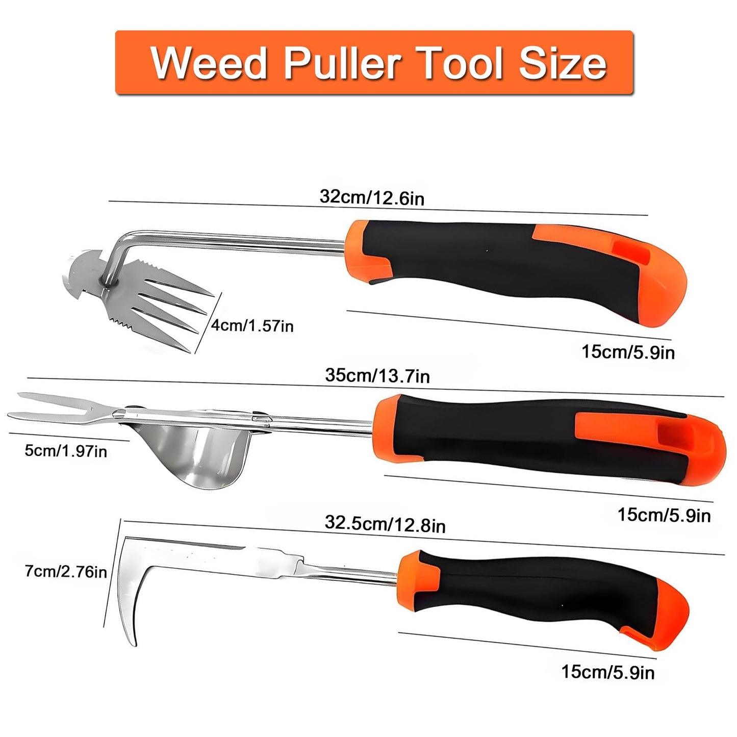 Weed Puller Tool, 3 Pack Hand Weeder Tool, Stainless Steel Dandelion Remover for Lawn Care, 4 Teeth Manual Crack Weeder, L-Shaped Weeding Tool with Ergonomic Handle for Garden, Flower Beds, Patio