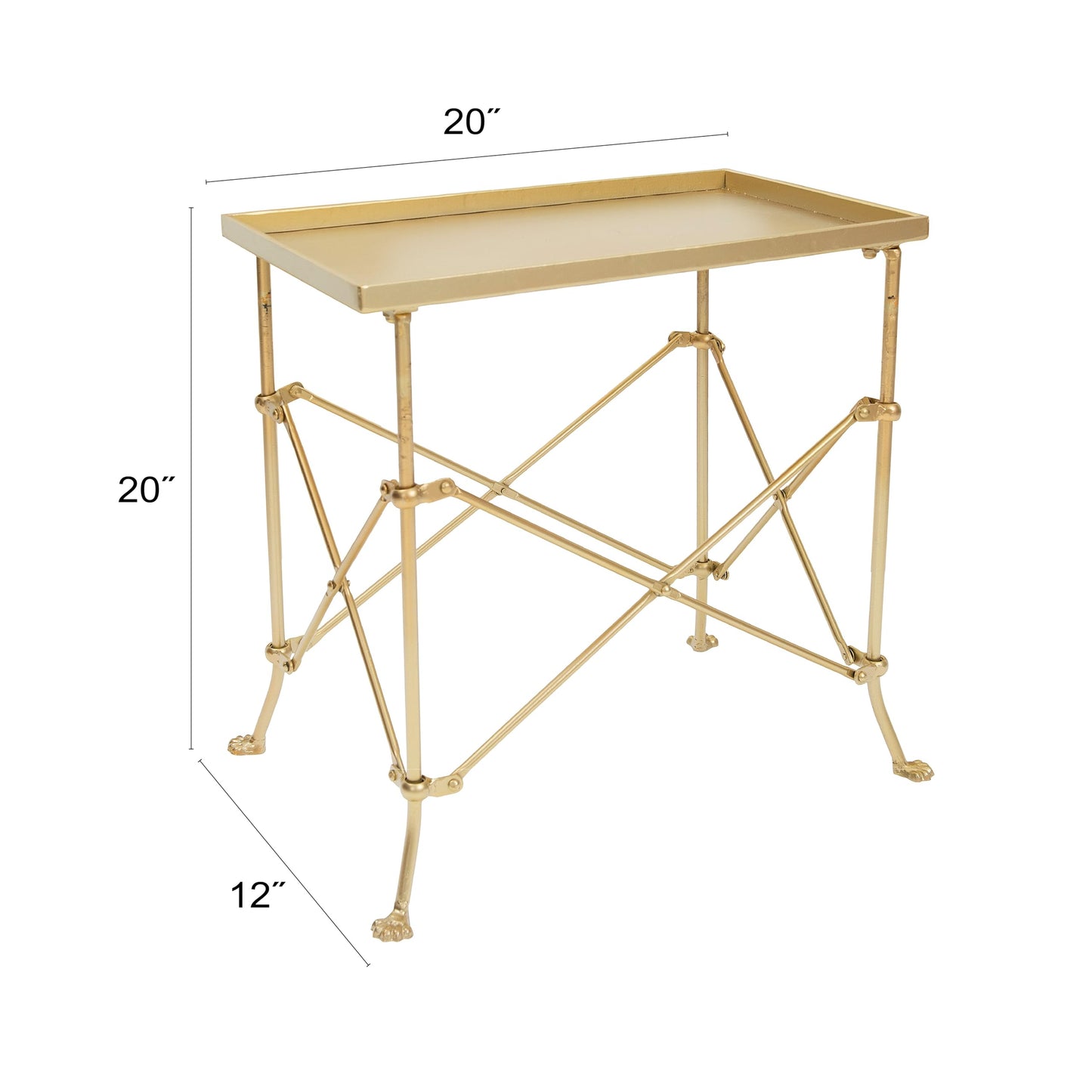 Creative Co-Op Vintage Rectangular Metal End Table with Claw Feet, Gold