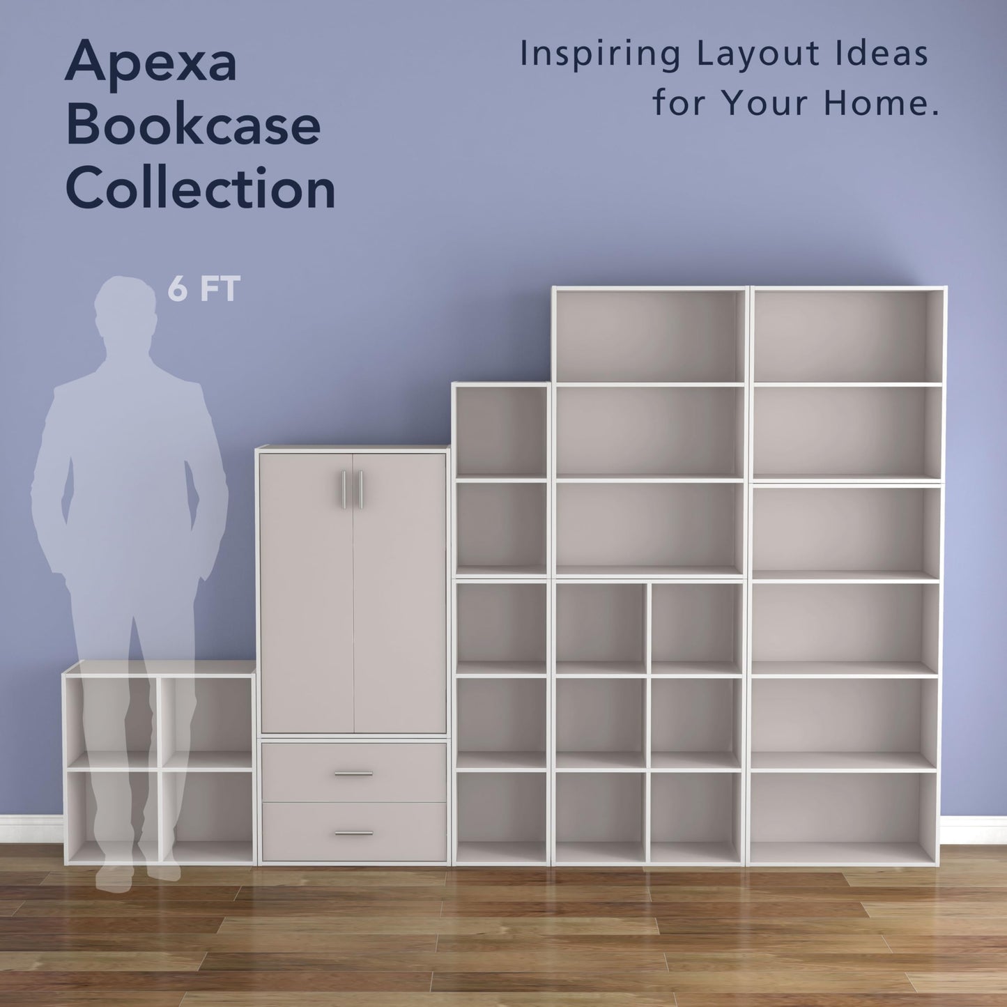 Homes: Inside + Out Apexa 6-Cube Storage Organizer Shelves, Stackable Wood Bookcase Fits Cubby Bins for Organization, Dorm Teen Room Decor & Home Office, Taupe Grey