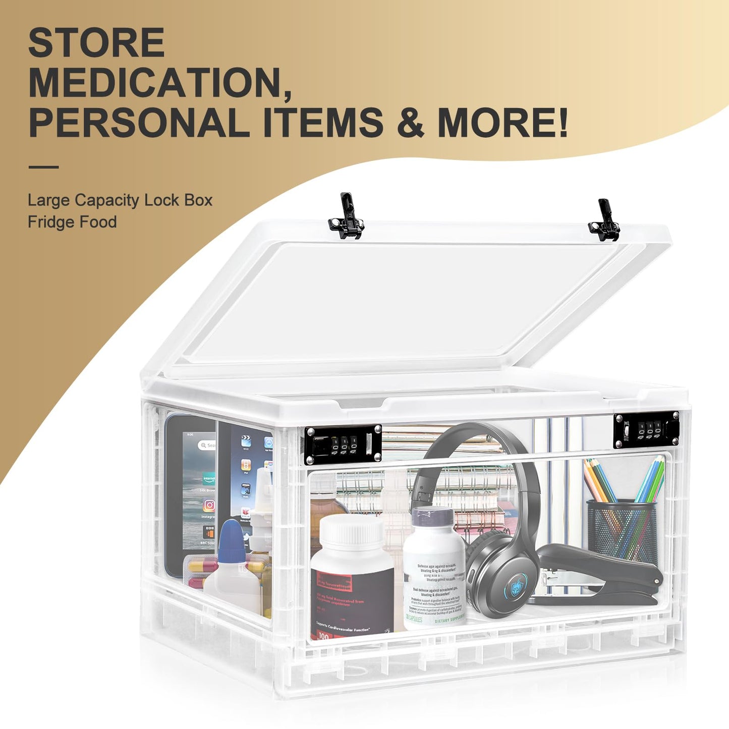 Lalifebuss Large Lock Box for Personal Items, 24 Litre Combination Lockable Storage Box for Office Locker/School/Medicine/Snacks/Phone Jail/Electronic/Home