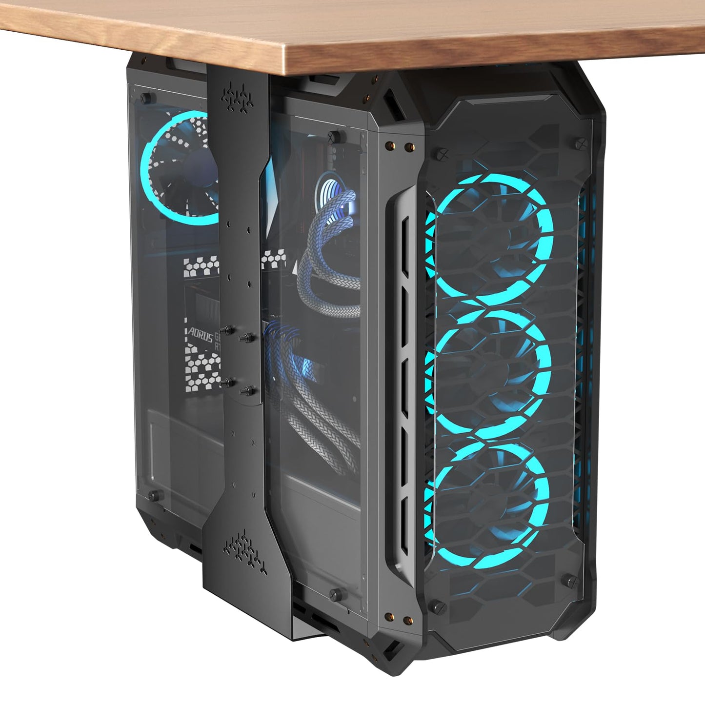PUTORSEN Under Desk PC Mount, 7.9-13.4’’ Width Adjustable Computer Tower Stand, up to 77 lbs, with Protective Mats, for Mid/Mini-Tower Case in Office,Gaming, Laboratory and Home, Black