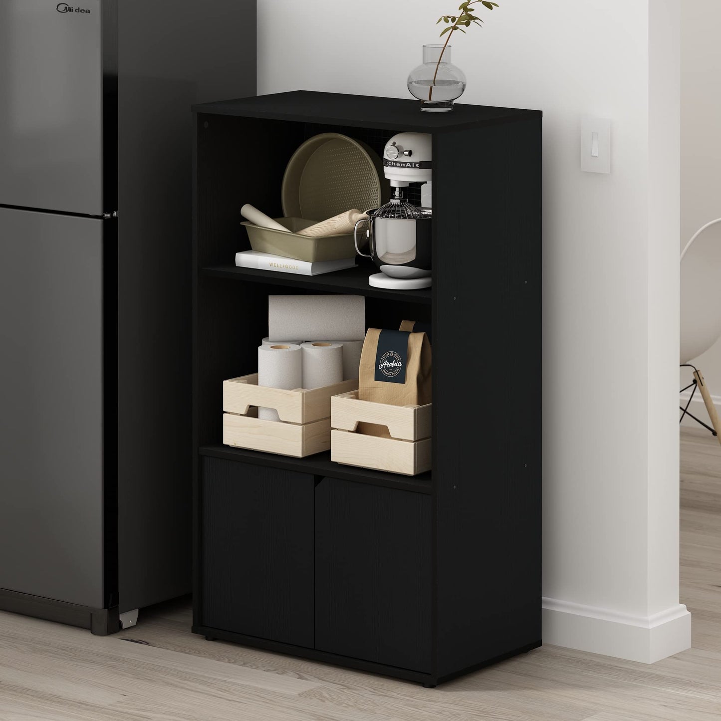 Furinno Jaya Kitchen Storage Shelf with Cabinet, Americano