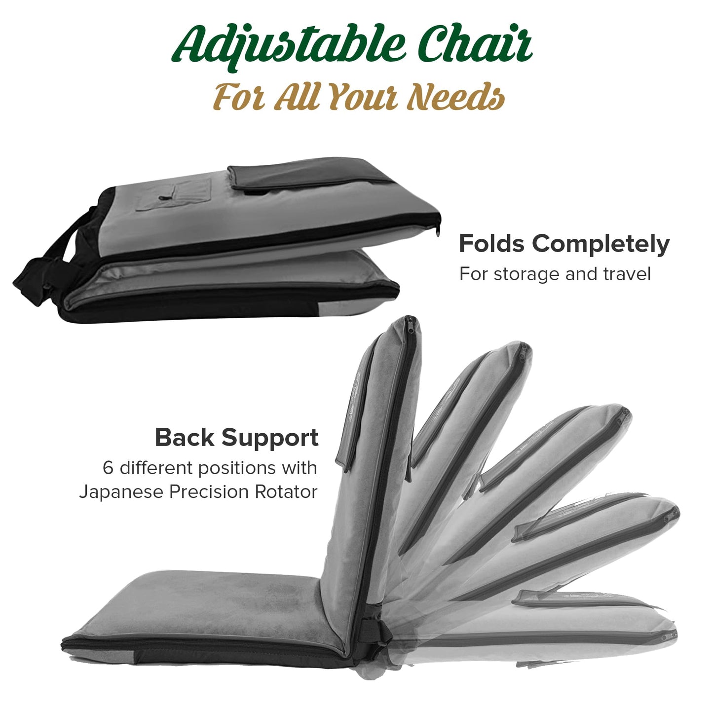 Adjustable Japanese Floor Chair for Adults - Meditation Chair with Back Support for Seating, Yoga & Gaming | Foldable Backjack Floor Chair with 6 Recline Positions, Thick Padding & Vegan