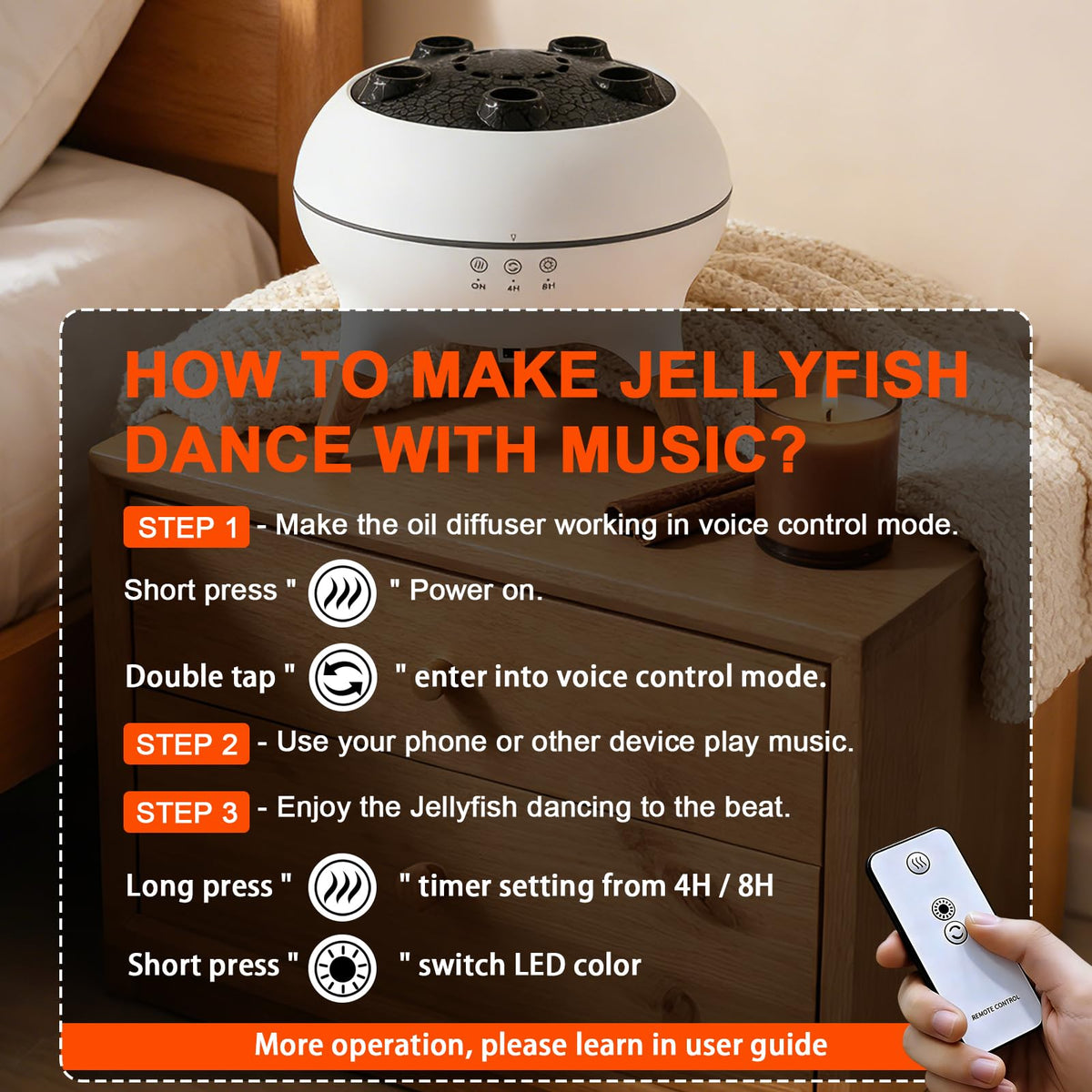 Akpsid Essential Oil Diffuser 250ML,Jellyfish Diffuser Air Humidifiers Sound Pickup Ultrasonic Aromatherapy Diffuser Remote Control 7 Color Lights for Home Bedroom Office Hotel