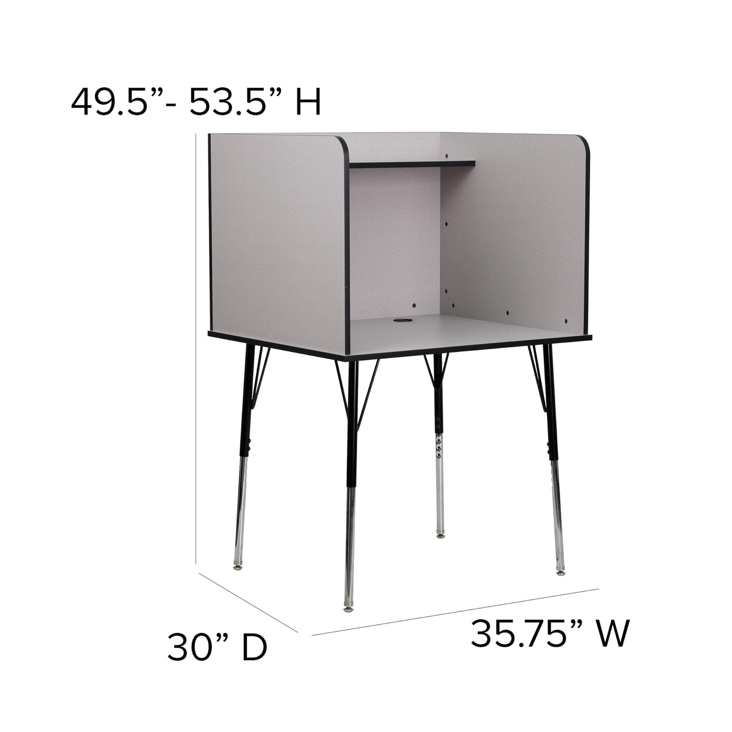 Flash Furniture Justin Height-Adjustable Student Study Carrel for Testing Centers/Classrooms, Modular Study Carrel/Private Student Testing Desk, Gray