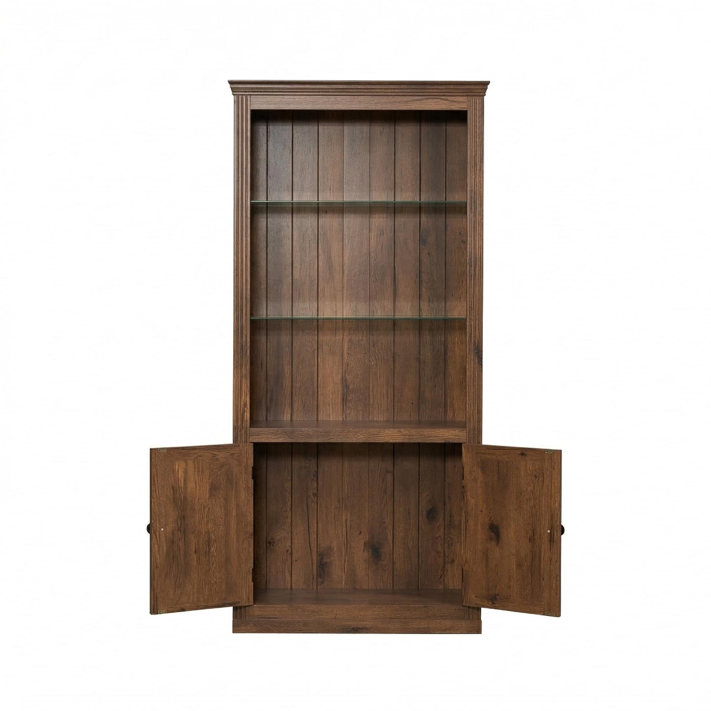 Merax Brown Narrow Bookshelf 35" Wide 79" MDF Tall Bookcase Collection Books Storage Cabinet with Single Color Ceiling Light for Living Room, Home Office, Studio