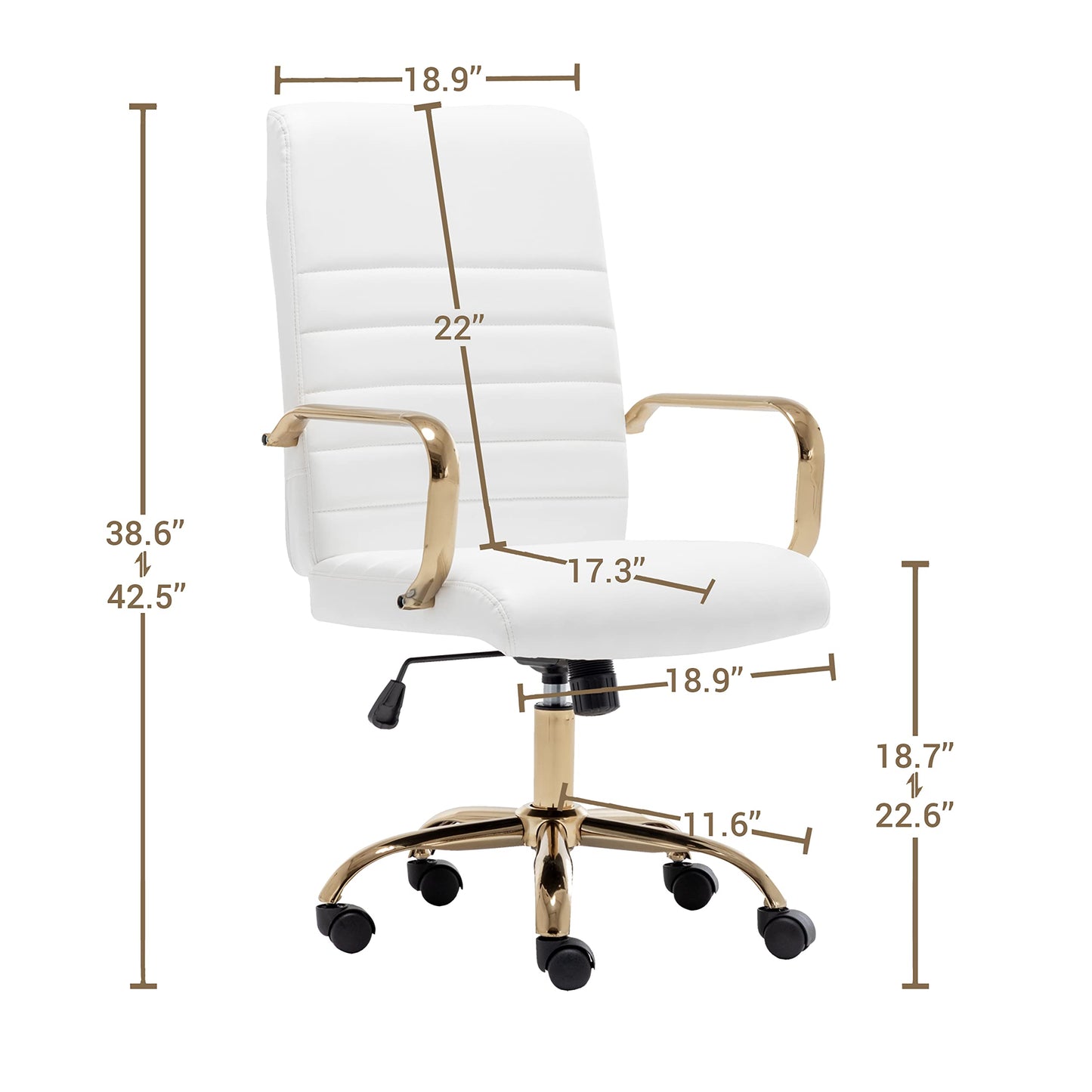 BTEXPERT White Ergonomic Faux Leather Adjustable Home Office Arm Chair Golden Finish (5162)