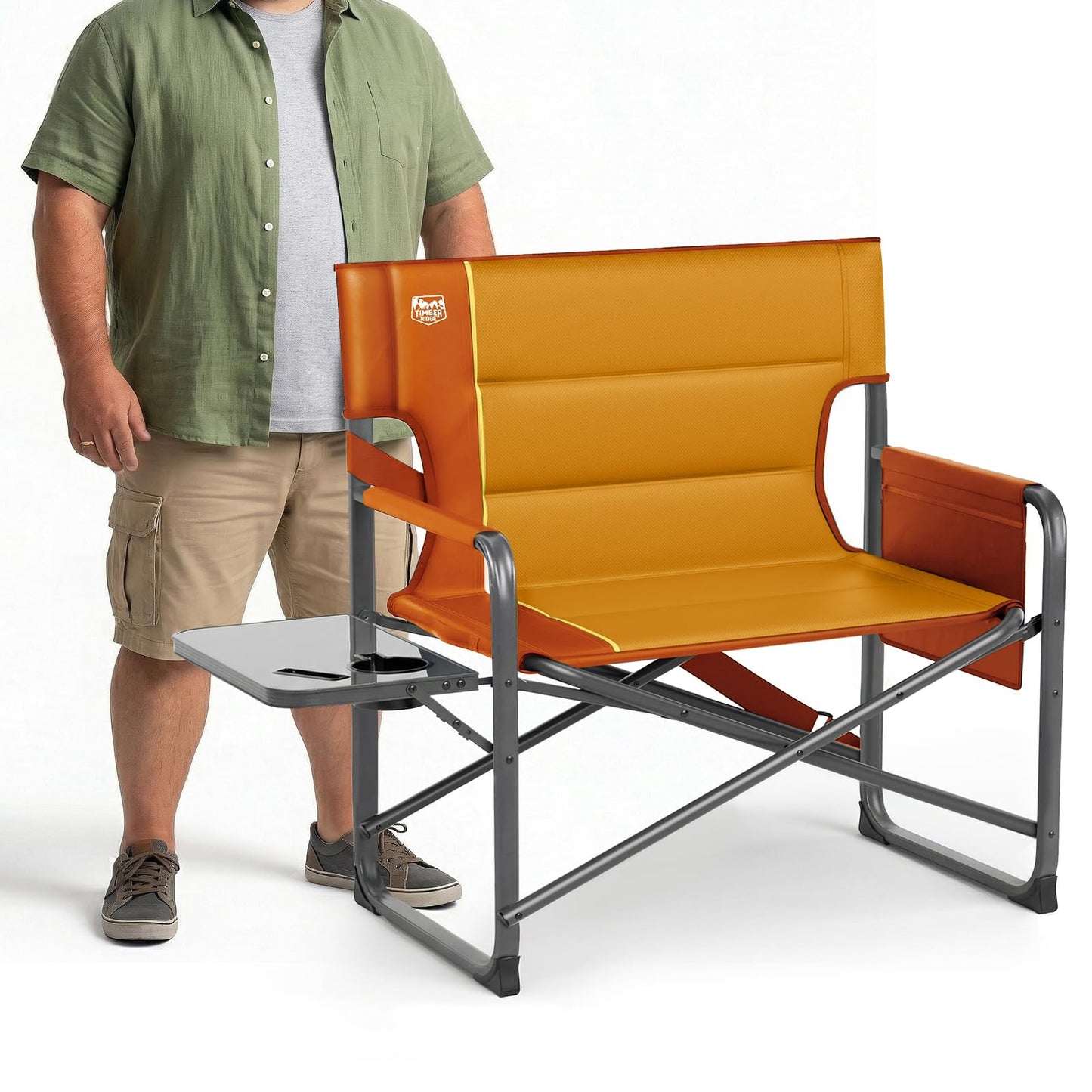 Timber Ridge XXL Director’s Chair – Heavy Duty Folding Camping Chair for Adults, 500lb Capacity, Extra Wide Padded Seat for Camping, Sports, Lawn, Courtyard, and Outdoor Use, Orange