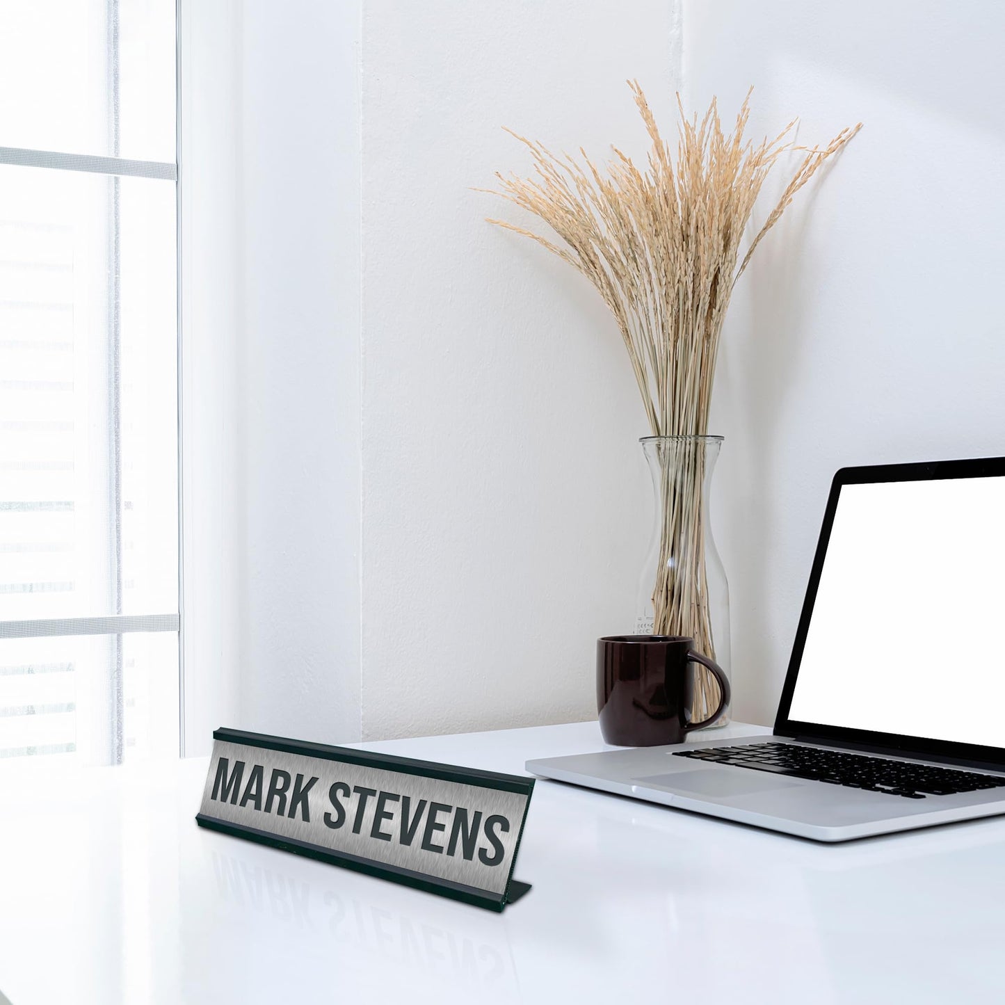 VWAQ Custom Engraved Name Plate for Office Desk or Wall Personalized with Desk Holder or Wall Mount – Professional Office Name 2X8 Color and Fonts