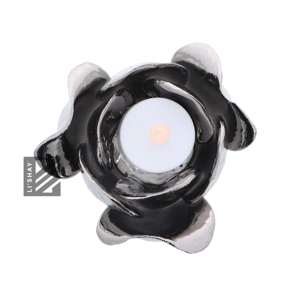 Silver Metal Tealight Votive Flower Candle Holder - Shiny