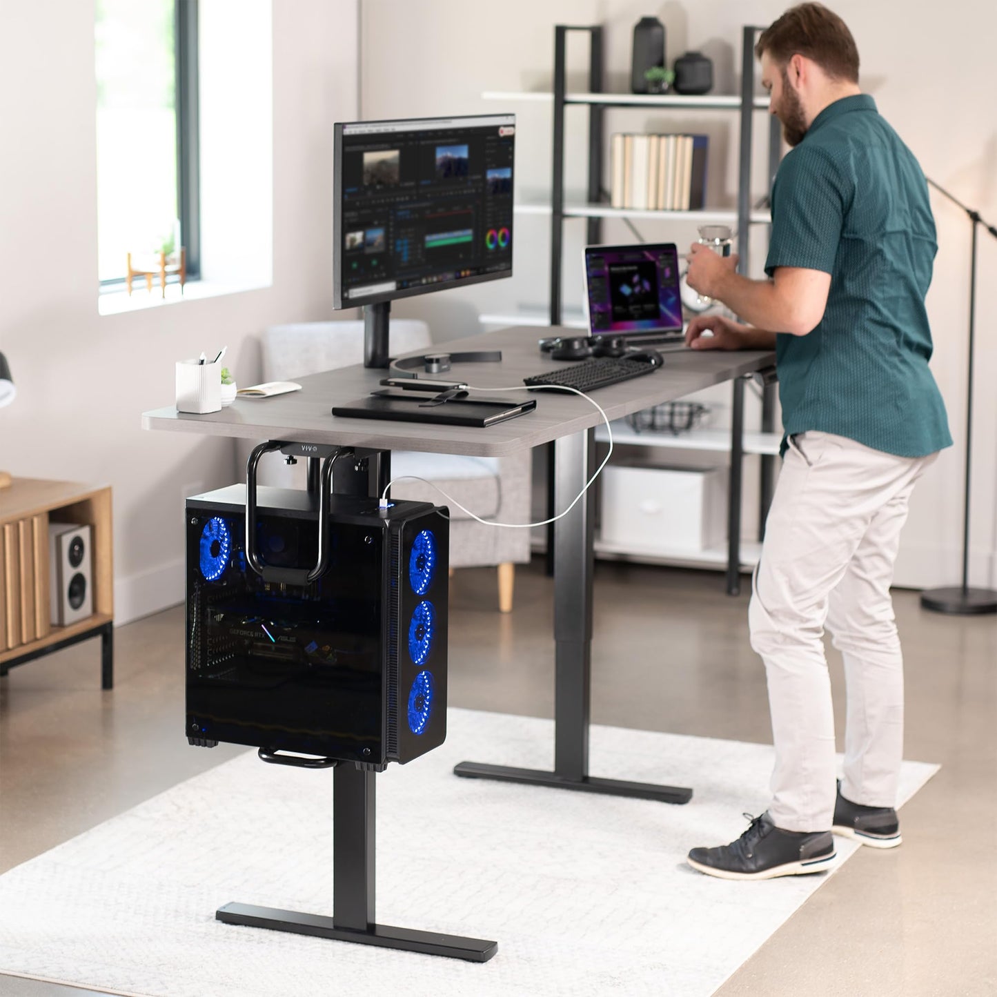 VIVO Heavy Duty Adjustable Under-Desk PC Mount, Home and Office Computer CPU Holder with Secure Locking, Supports up to 66 lbs, Black, MOUNT-PC04B