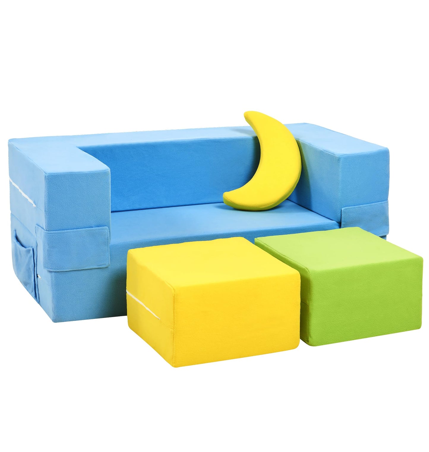Elftopia Modular Kids Sofa,Toddler Couch Foam Armchair for Kids,Children Convertible Plush Sofa Play Set,Fold Out SofaBed(Dynami Color)