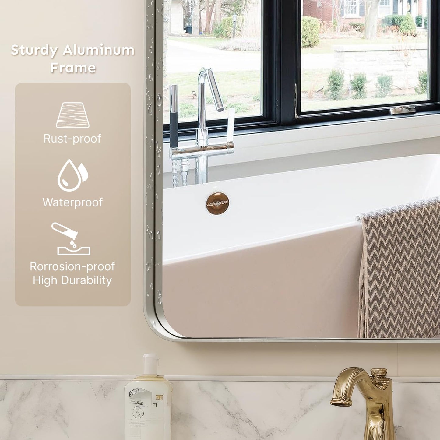 Kosmonia 20"x16" Bathroom Mirror, Brushed Nickel Rounded Rectangle Vanity Mirror, Anti-Rust Aluminum Framed, Wall Mounted Mirror for Over Sink, Hangs Horizontally or Vertically