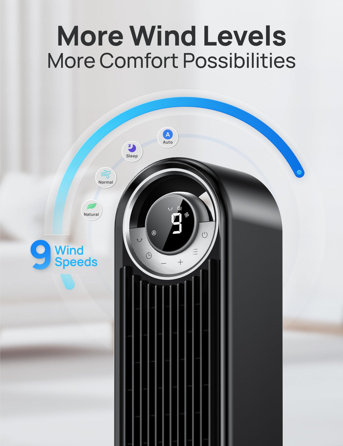 DREO Tower Fan for Bedroom, Upgraded DC 9 Speeds 20dB Ultra-Quiet Floor Fan, 90° Oscillating Fans with 28ft/s Velocity, 12H Timer, Standing Fan, Bladeless Fan Powerful for Home Office Room