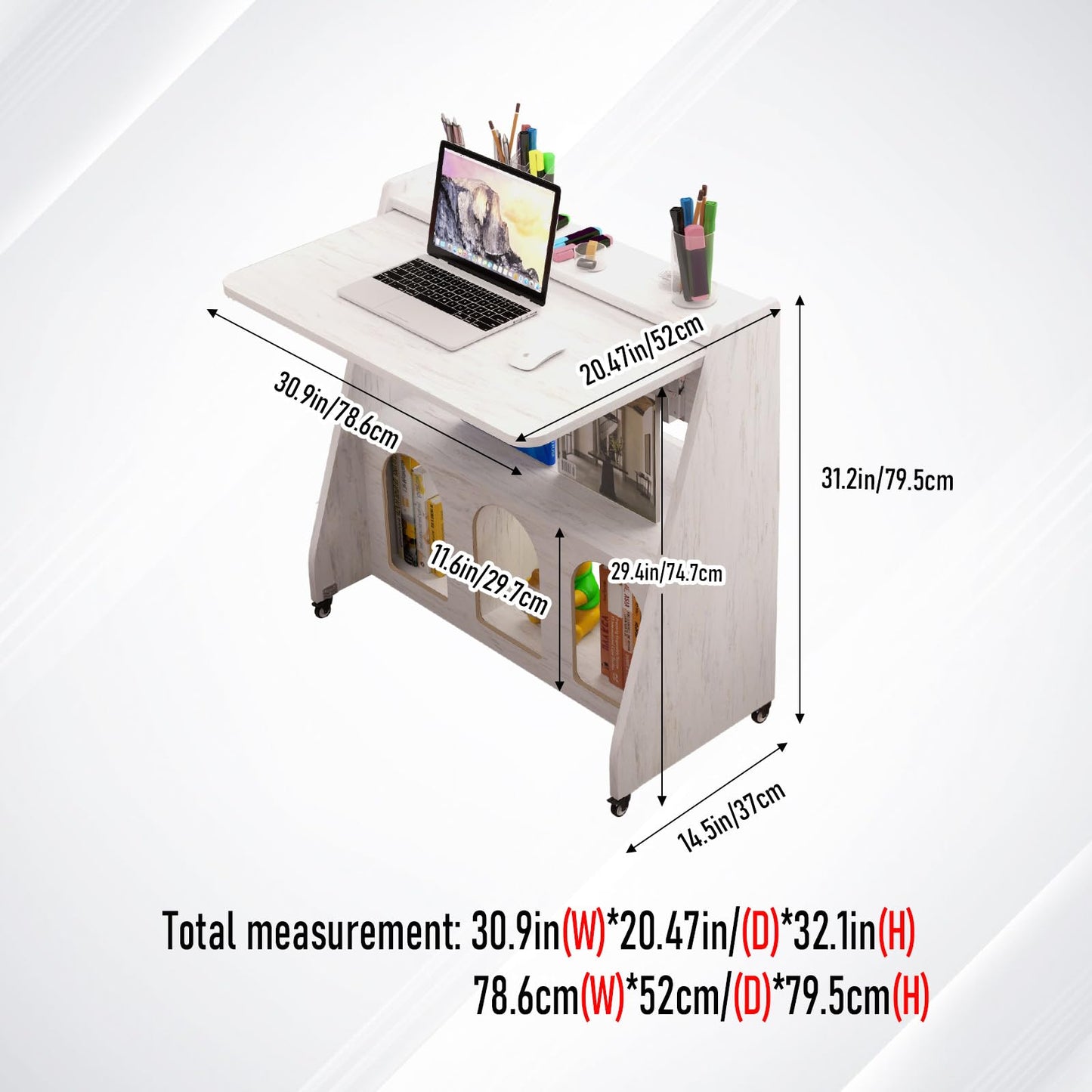Pmnianhua Farmhouse Portable Desk on Wheels,Mobile Workstation,Rolling Computer Desk with Wheels and Storage for Home Office Small Space(White)