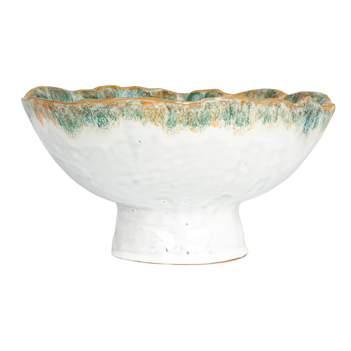 Creative Co-Op Large Stoneware Footed Bowl with Speckled Glaze, Green and Brown