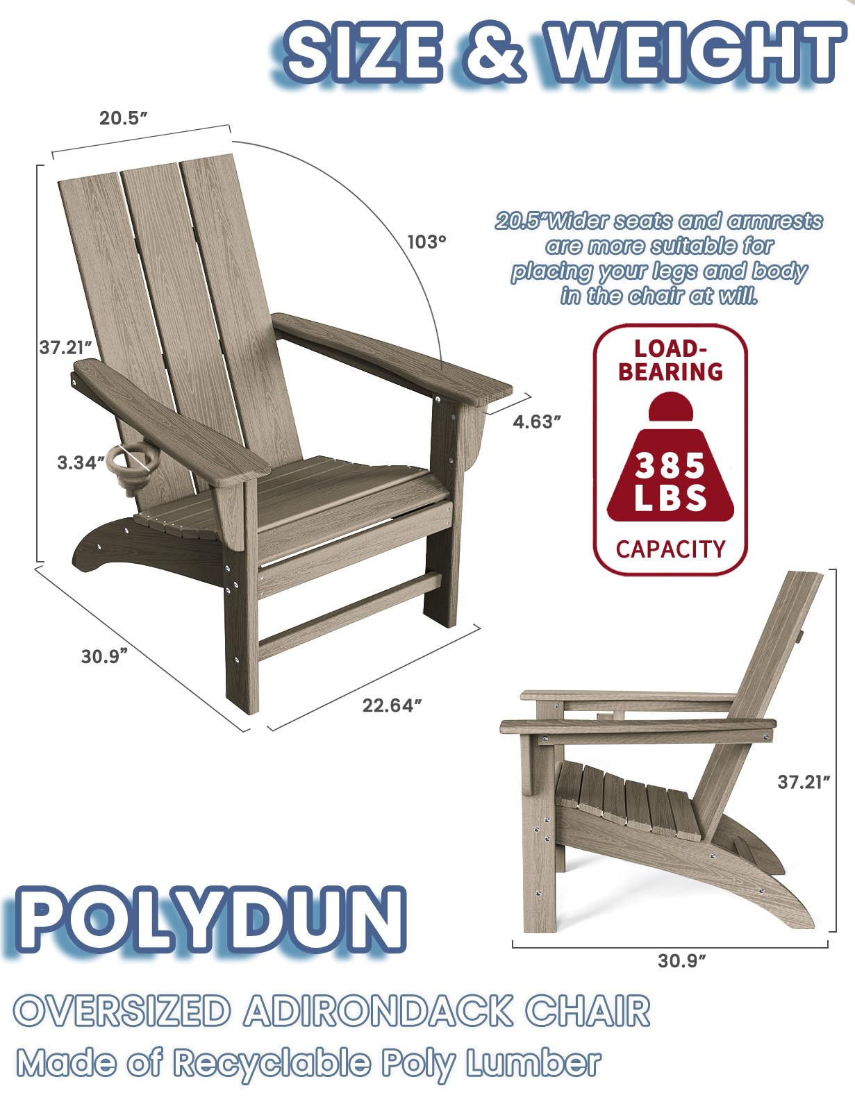 POLYDUN Modern Adirondack Chair, HDPE Plastic Patio Chairs for All Weather, Fire Pit Chair, Outdoor Lawn Chairs for Deck, Porch, Backyard, Garden, Weathered Wood