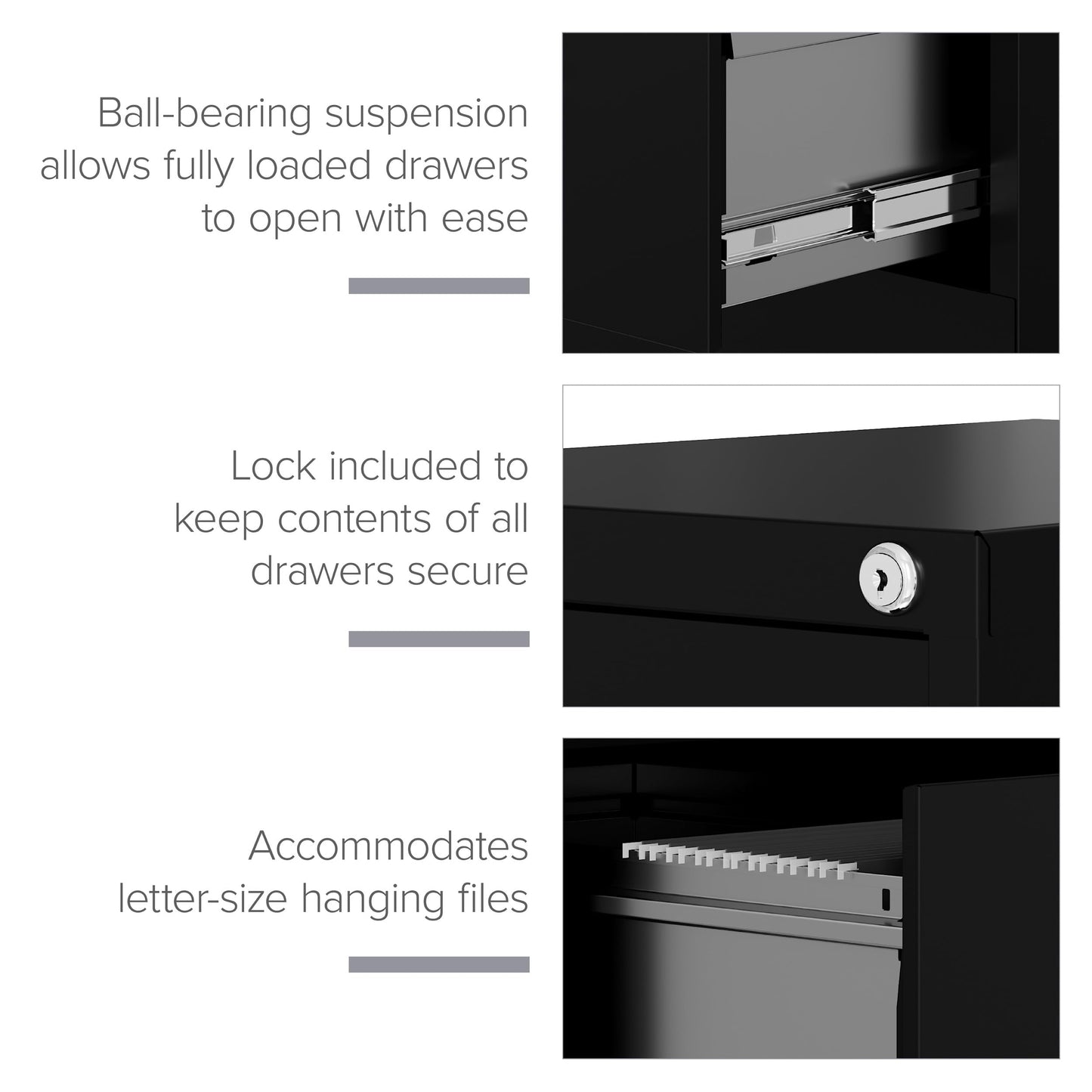 Hirsh 22" Deep 4 Drawer Letter Width Fully Assembled Steel Vertical File Cabinet, Commercial Grade Heavy-Duty, Locking, Black