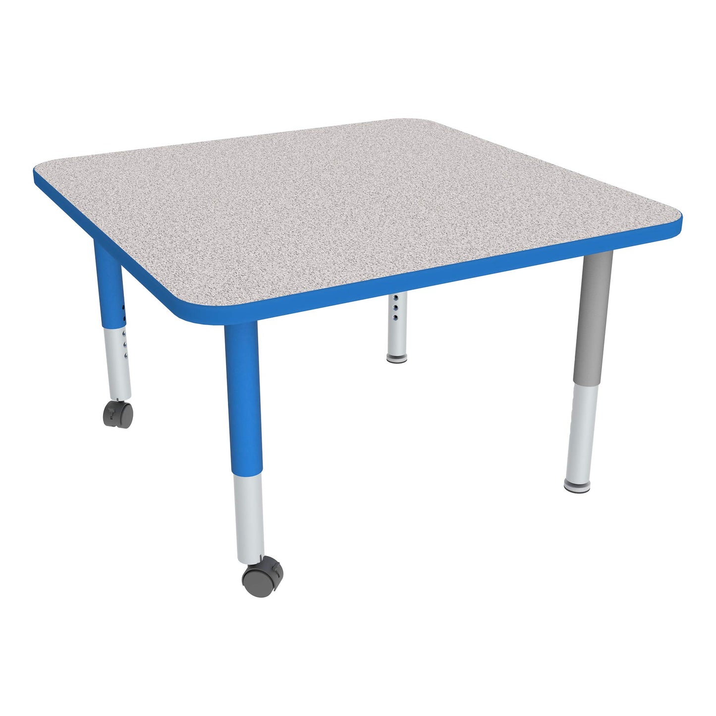 Sprogs Adjustable Height Mobile Classroom Activity Table for Preschools, Square Preschool Activity Table with Casters, 48"D x 48"W x 23"H, Gray/Blue