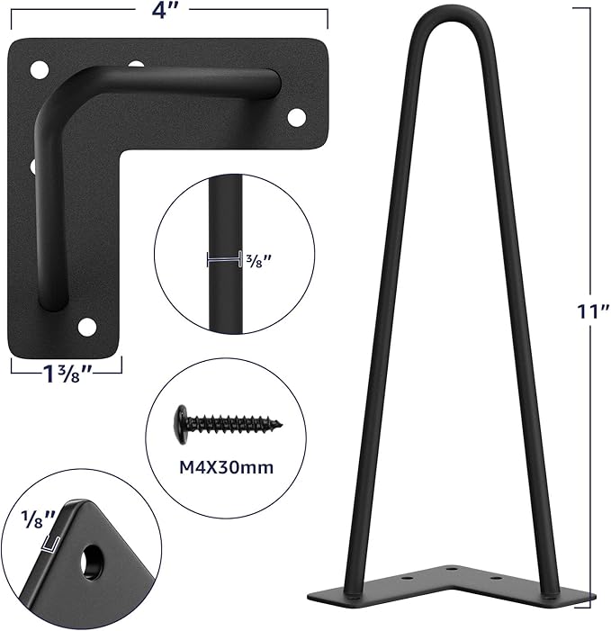 SMARTSTANDARD 11 Inch Heavy Duty Hairpin Furniture Legs, Metal Home DIY Projects