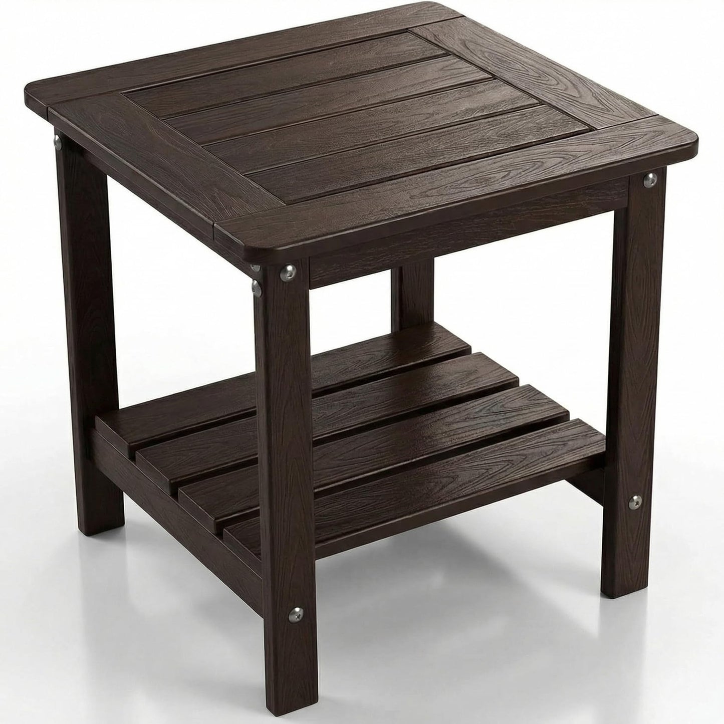 Kibaso-Adirondack Outdoor Side Table, 2-Tier HDPE Outdoor End Table, Weather Resistant Easy Maintenance, Small Patio Side Table for Patio, Pool, Porch, Garden, Lawn, and Living Room (1, Coffee Brown)