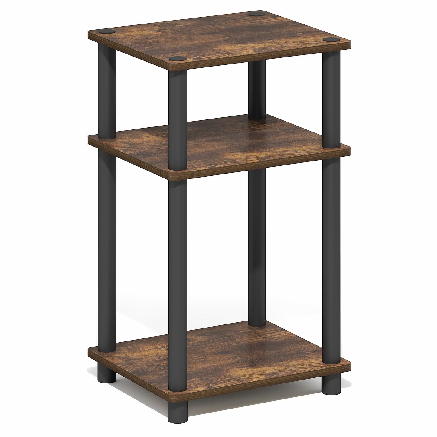 Furinno Turn-N-Tube Side Table, 3-Tier End Table with Open Shelf, Toolless Assembly Night Stand, Bedside Table, for Living Room, Bedroom, Amber Oak