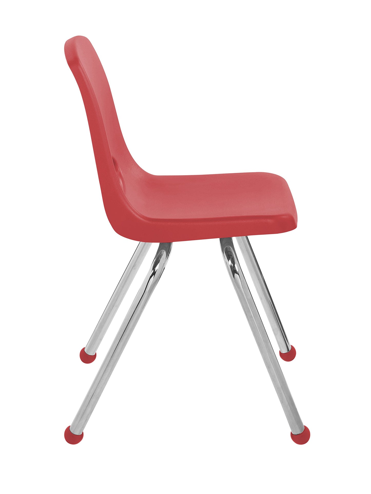 FDP 16" School Stack Chair, Stacking Student Seat with Chromed Steel Legs and Ball Glides For In-Home Learning or Classroom - Red (4-Pack), 10382-RD