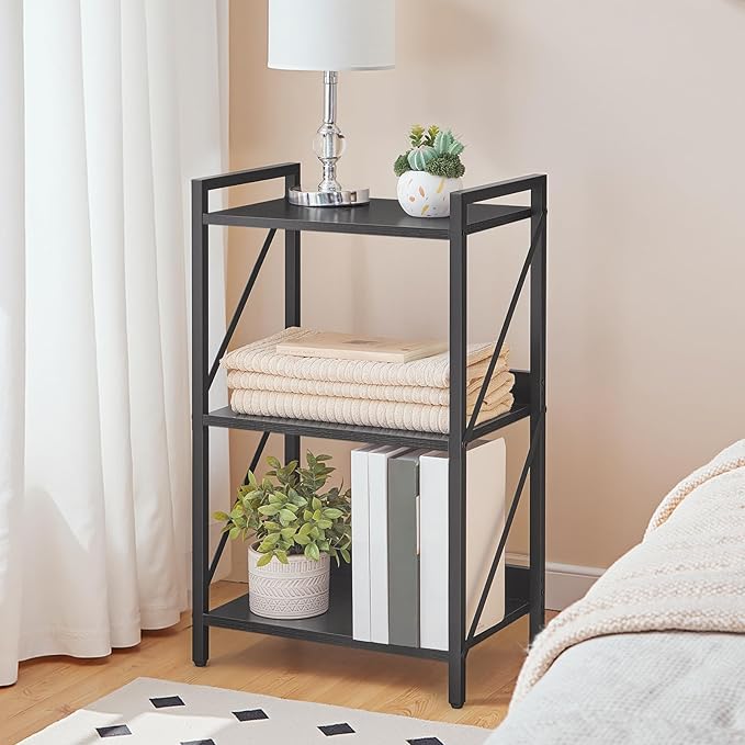 HOOBRO Bookshelf, 3-Tier Industrial Bookcase, Book Shelf Storage Organizer