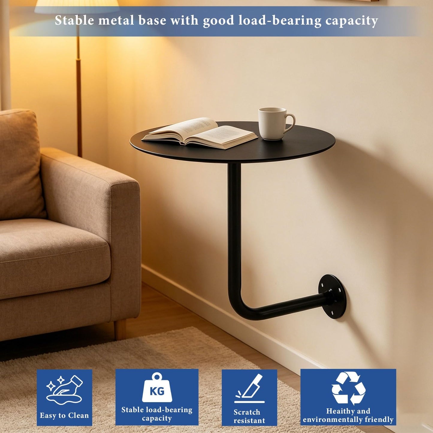 Modern Wall-Mounted Side Table for Restaurants, L-S Cocktail Table for Dining, Pub & Bistro Use, Perfect for Cafes & Bubble Tea Shops (15.7x15.7x17.7 inch)