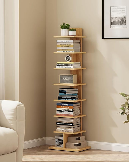 TUTOTAK Narrow Bookshelf, 8-Tier Bookcase, Spine Book Shelf