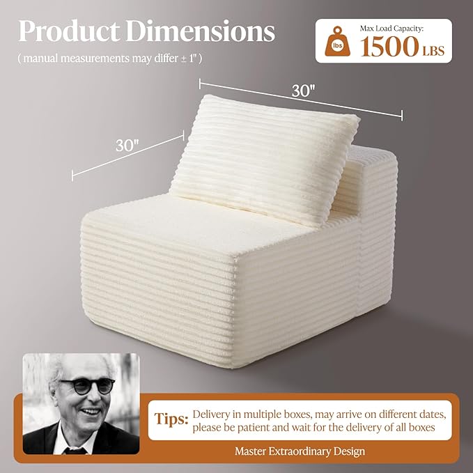 30" Cloud Sectional Couch Single Seat