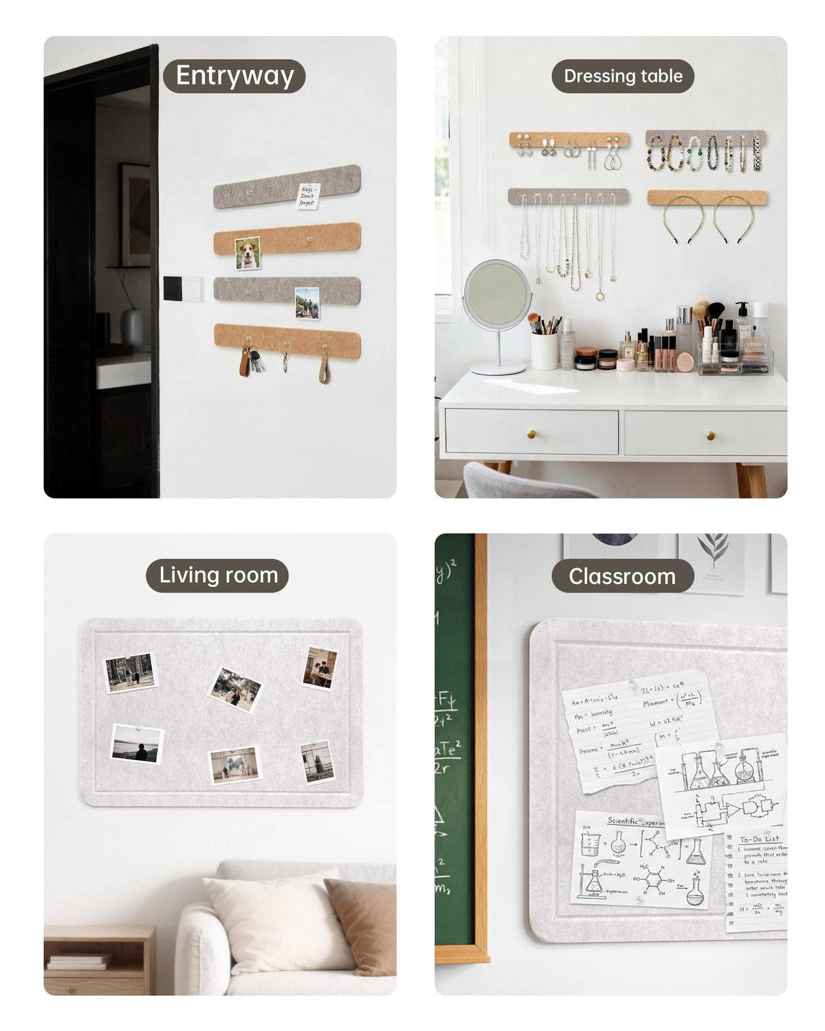 Small Felt Bulletin Board and 4 pcs Bar Strips Set, 24"X16" Cork Board Alternative with Removable Adhesive Tabs, 30 Push Pins for Office, Classroom, Bedroom, Walls Decorations - Oatmeal