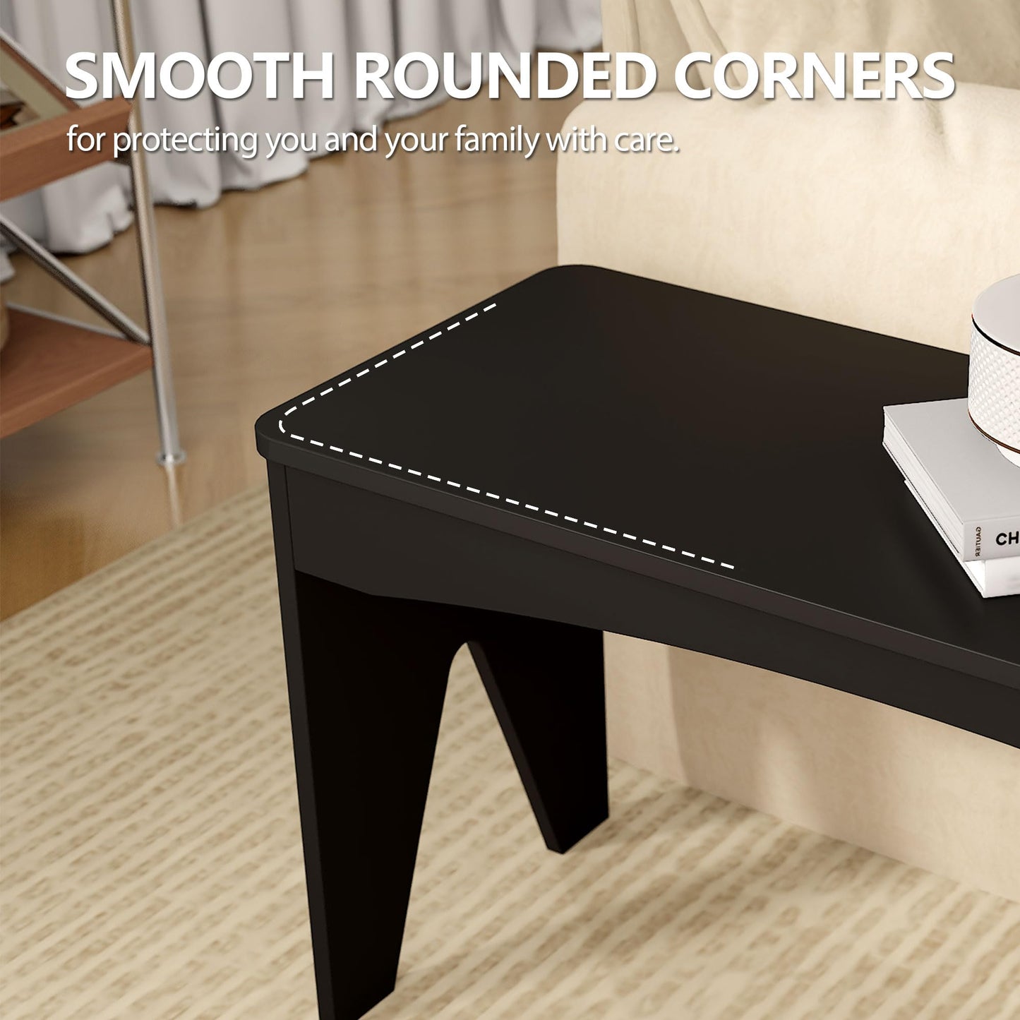 APRTAT Bamboo 35.4" Dining Room Bench, Long Indoor Shoe Bench Seat, Black