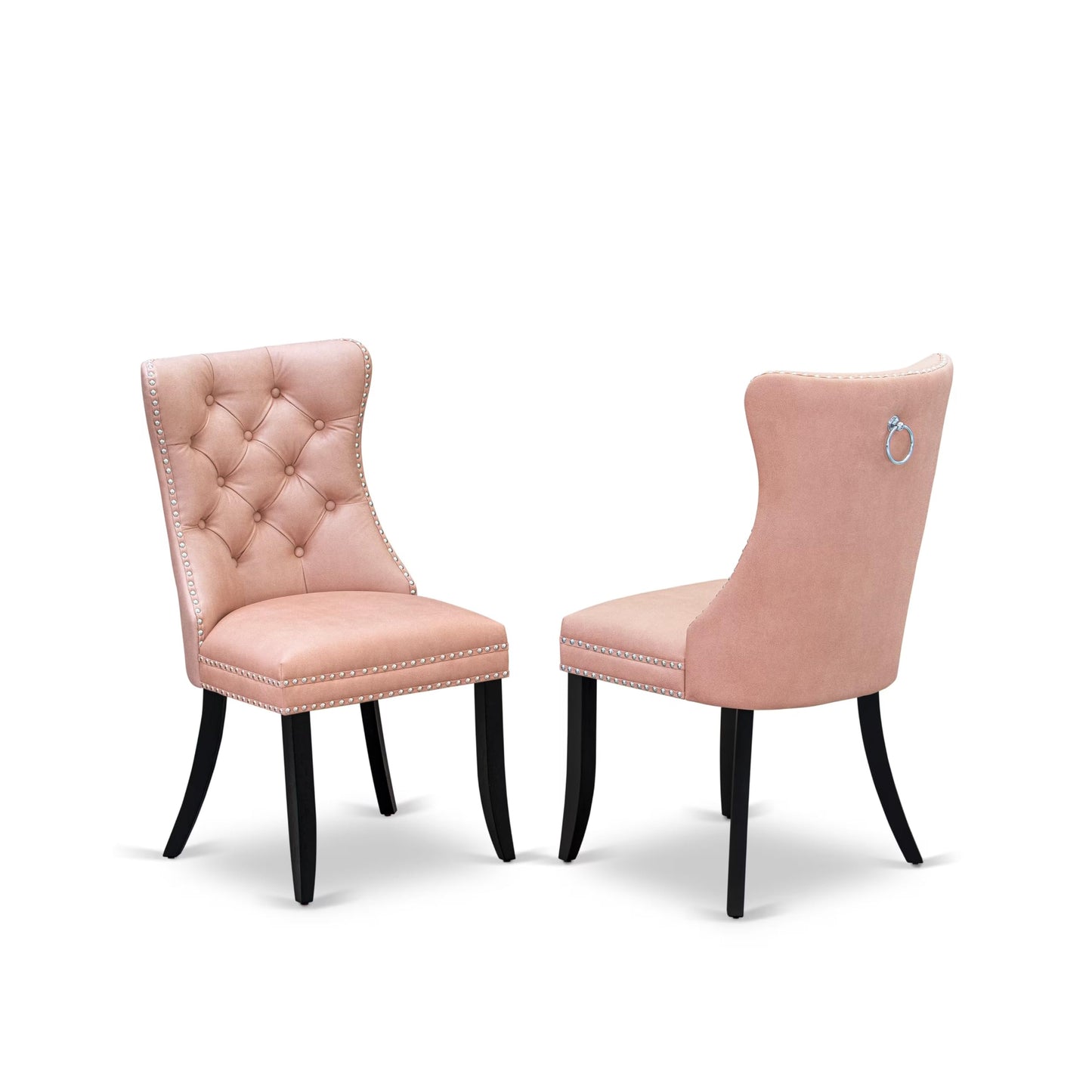 East West Furniture DAP6F23 Dallas Parson Kitchen Chairs - Button Tufted Nailhead Beige Red Polyester Fabric Padded Dining Chairs, Set of 2, Wirebrushed Black