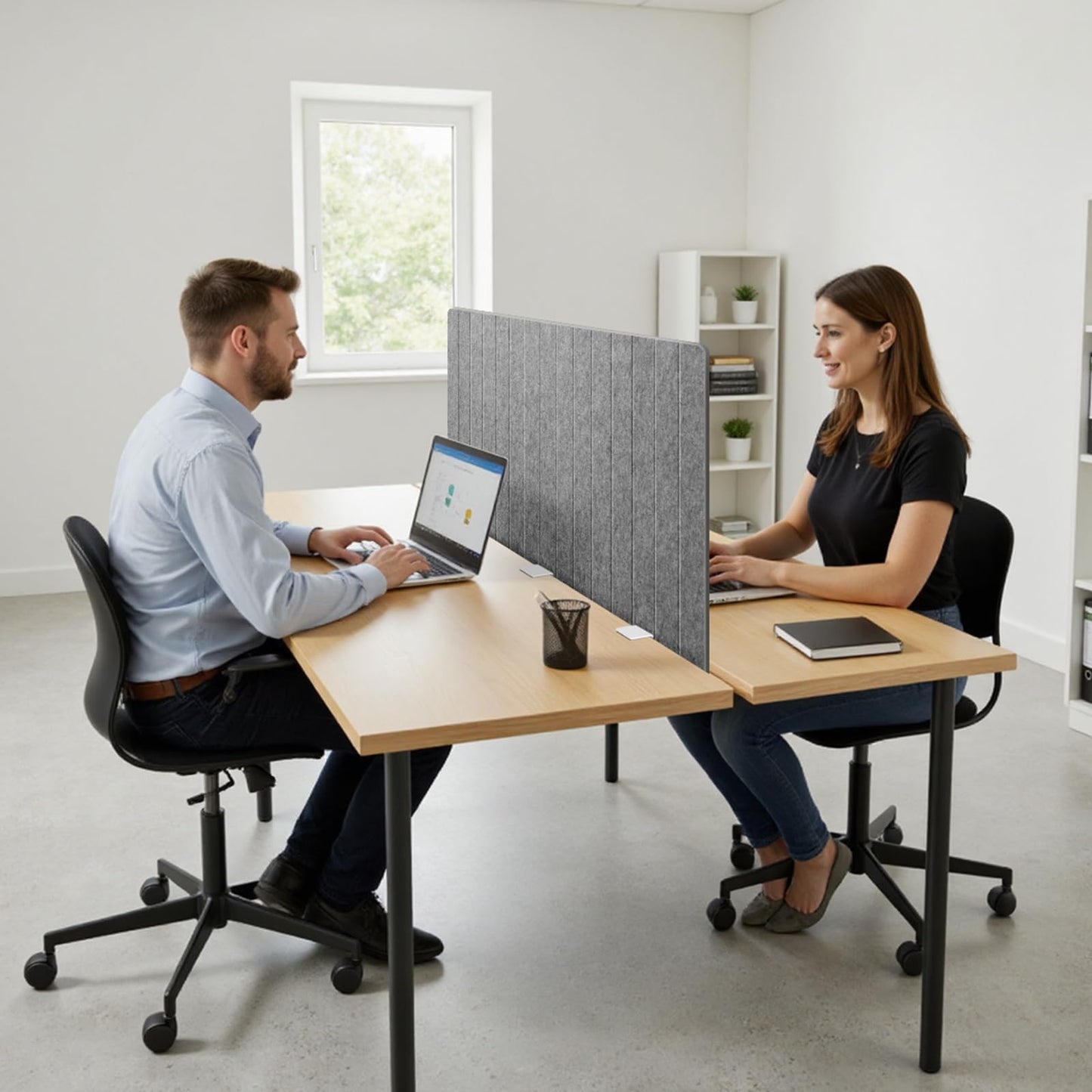 Keemute 48" Desktop Privacy Screen - Sound Absorbing Felt Panel, Clamp-On Foldable Office Divider for Desk, Dark Grey