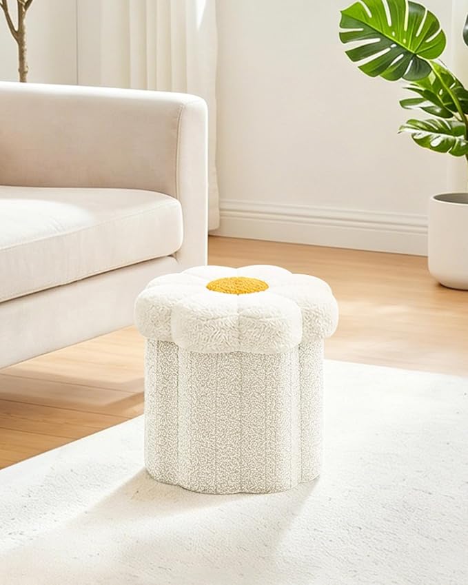 B FSOBEIIALEO Storage Ottoman Foldable, Sunflower Shaped Small Footrest