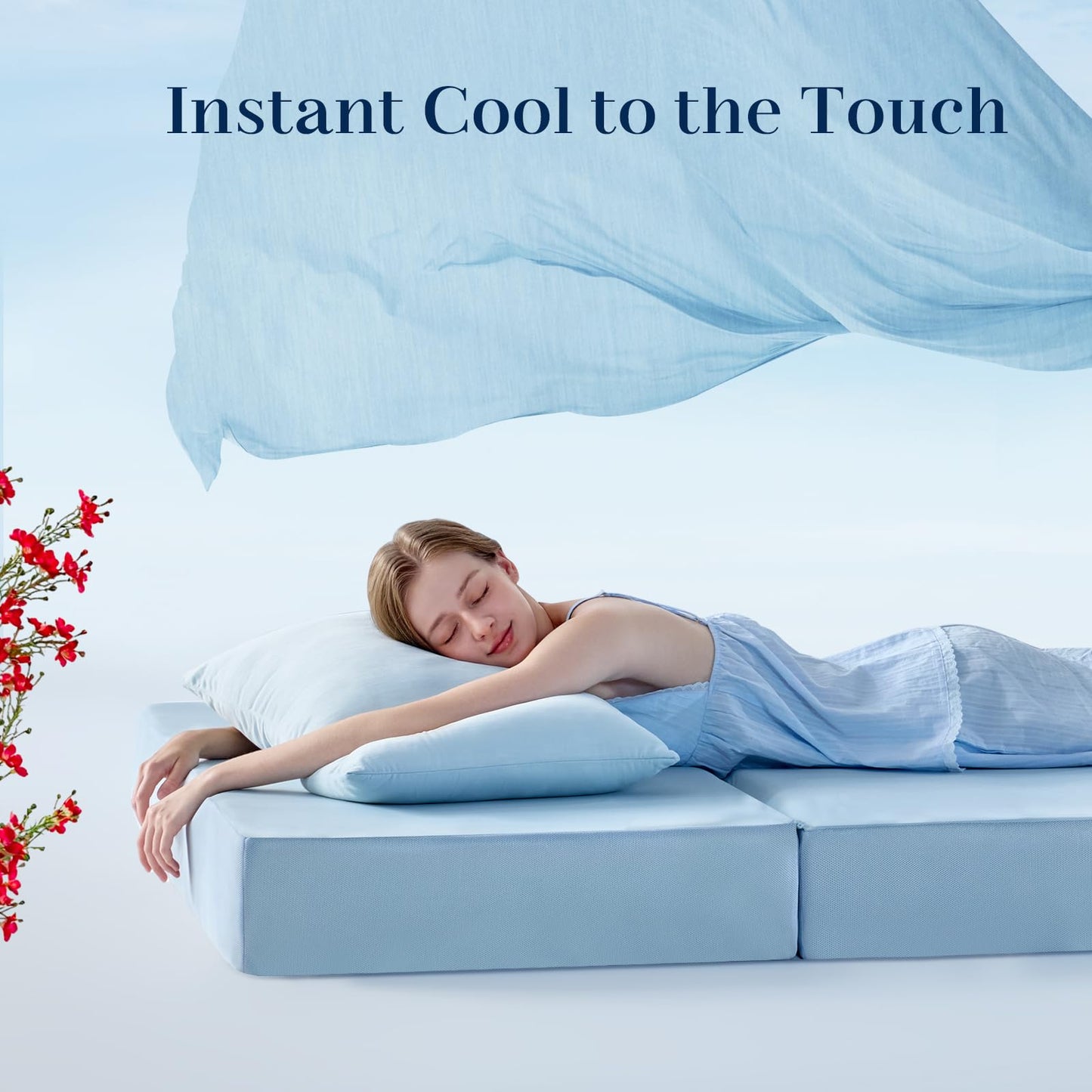 Lazyzizi Cooling Folding Mattress,6 Inch Foldable Mattress with Memory Foam Cold & Breathable Fabric Cover,Trifold Floor Guest Murphy Bed for Camping, RV, Queen