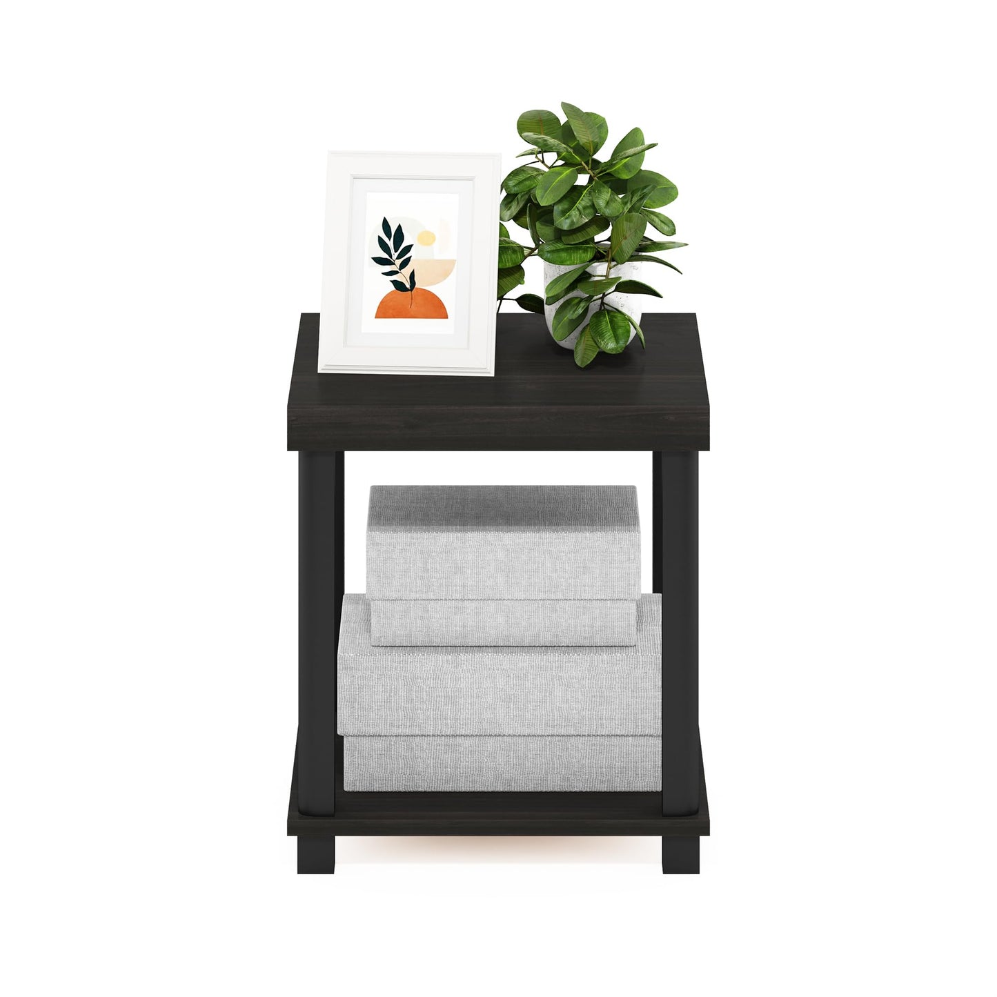 Furinno Turn-N-Tube Side Table, 2-Tier Thick Tabletop End Table with Open Shelf, Toolless Assembly Night Stand, Bedside Table, for Living Room, Bedroom, Espresso