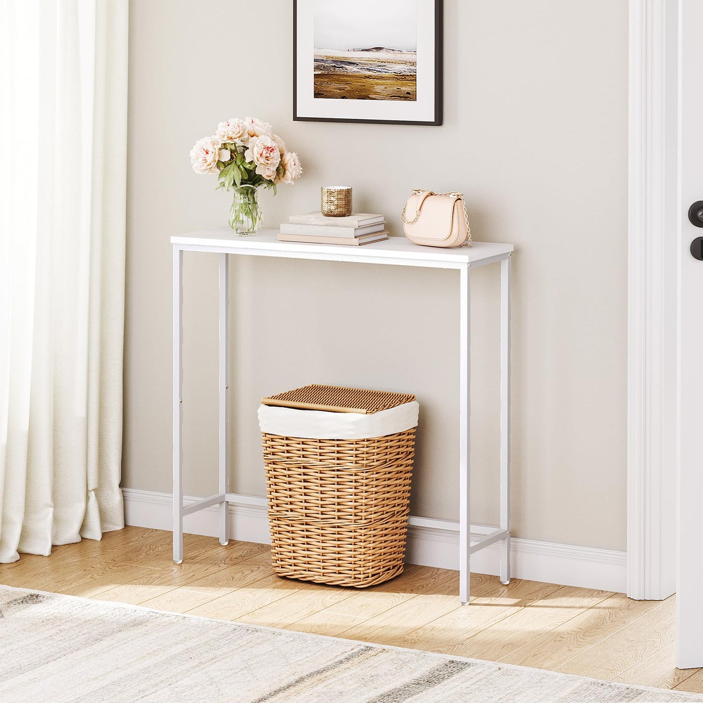 HOOBRO Narrow Console Table, 29.5" Small Entryway Table, Thin Sofa Table, Side Table, Display Table, for Hallway, Bedroom, Living Room, Foyer, White WW75XG01