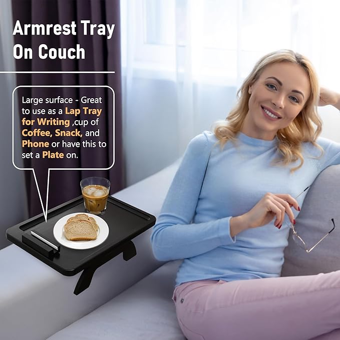 SINWANT Couch Arm Table, Bamboo Clip On Side Table Tray, Foldable Sofa Arm Tray