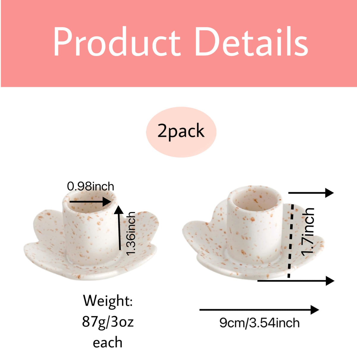 VIRFONOR Ceramic Taper Candle Holders for Table Centerpiece, Decorative Candlestick Holders for Home Wedding Party, Housewarming Gifts, Pack of 2, Flower Shape, White