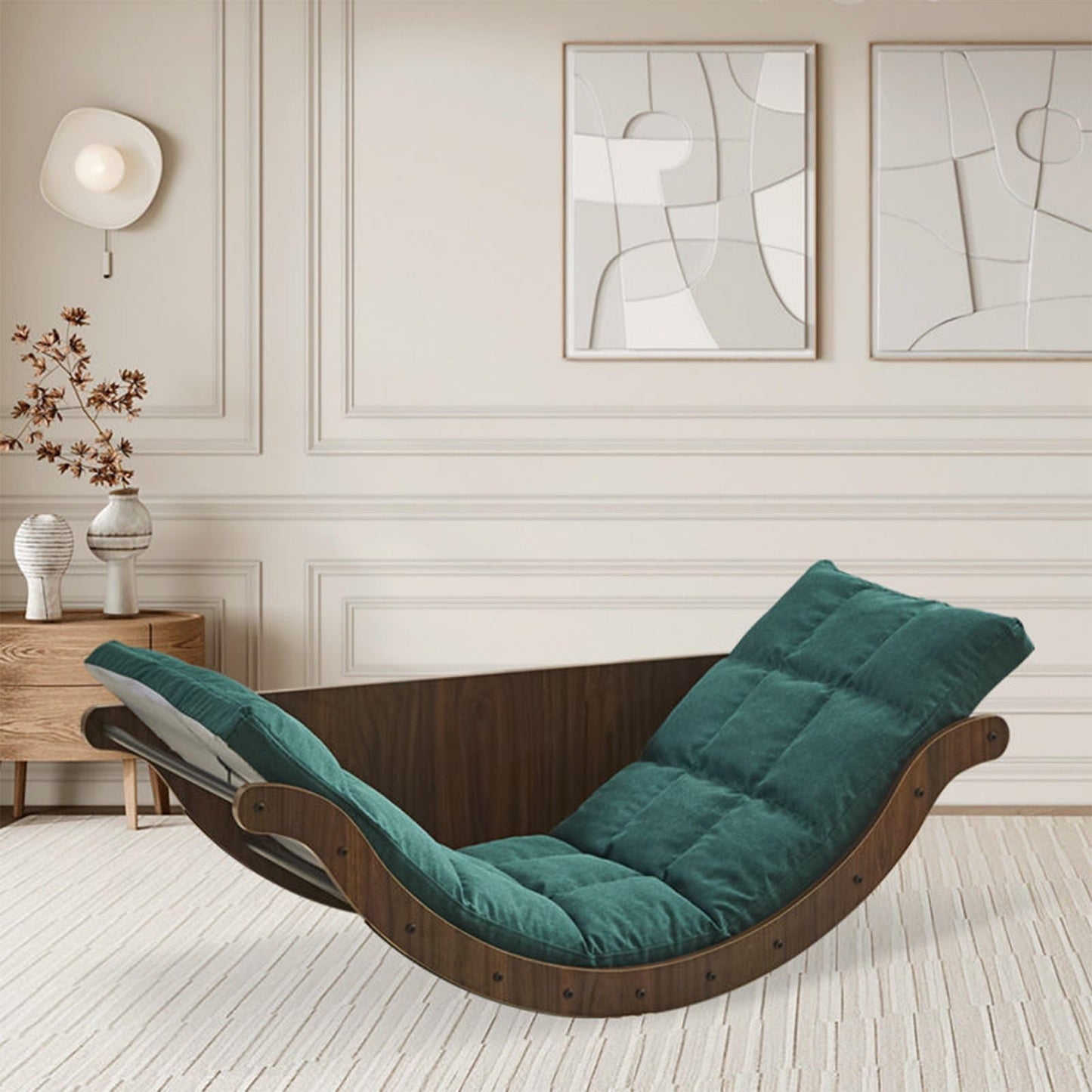 Curved Rocking Lounge Chair for Living Room, Multifunctional Lazy Lounge Chair, Human Dog Nest Napping Chair, Dormitory Balcony Sofa Chair (Green)