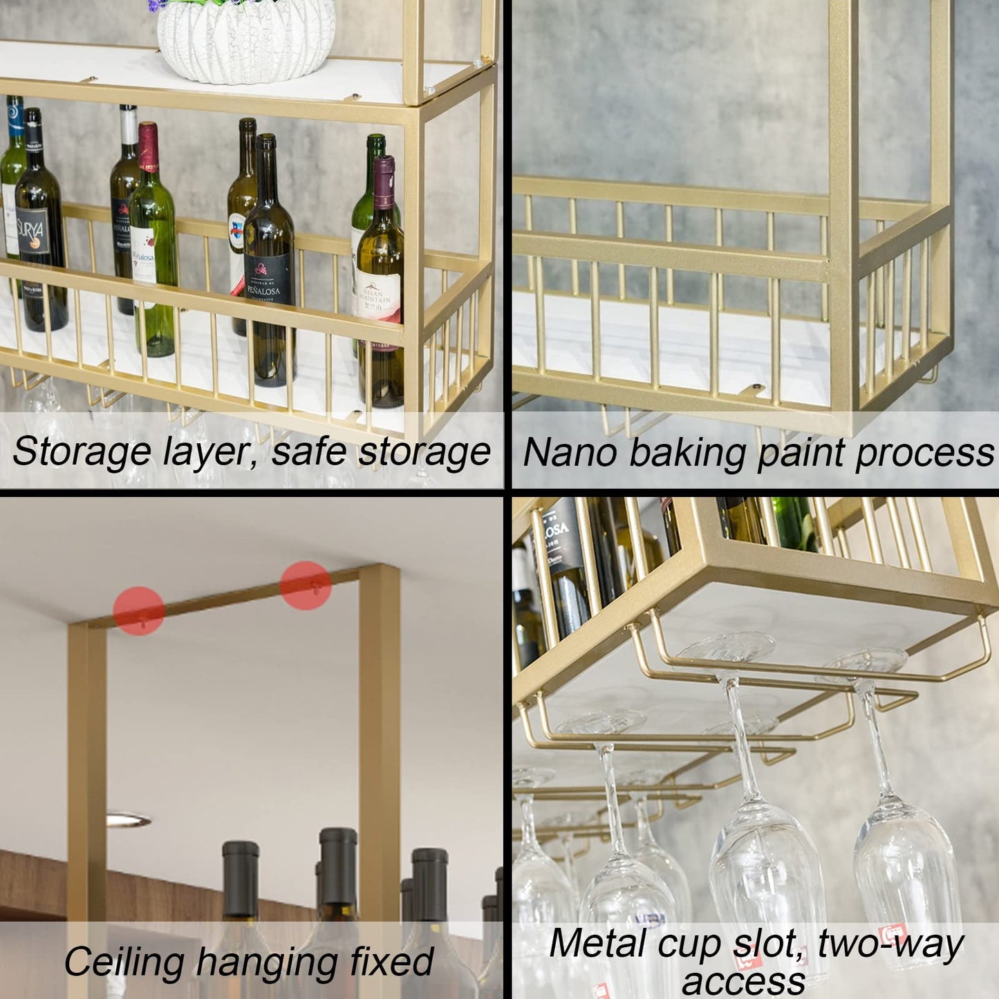 MISTRARA Ceiling Hanging Wine Rack with Glass Holder Shelf, Retro Style Hanging Wine Glass Rack,Wine Lovers Large Capacity Bar Furniture, for Bar, Cafe, Kitchen (Size : 100cm/39.4inch)