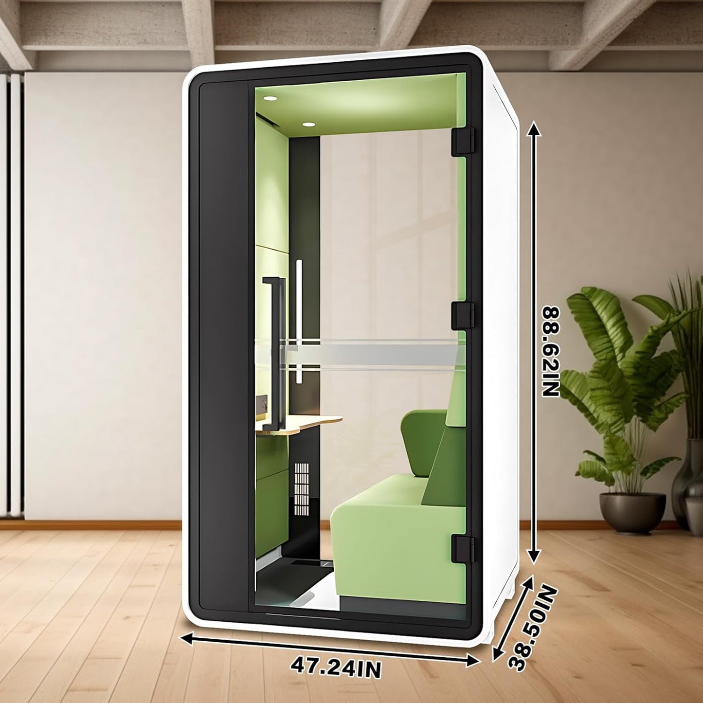 TANOSHII Office Sound Booth with Audio Privacy - Portable Soundproof Booth with White Wood Grain Exterior Design,Movable Room with Light,Fans, Socket for Study, Telephone Booth