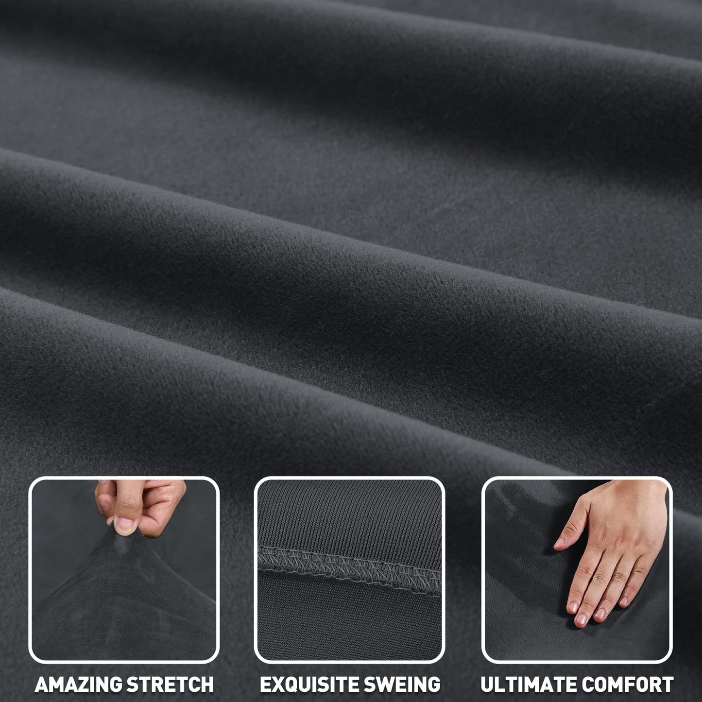 ZNSAYOTX 2026 Soft Velvet Sectional Couch Covers, Luxury Plush Slipcovers with Elastic Bottom for L Shape Sectional Sofa, 2 Pcs Pet Friendly Protector (3 Seat Couch + 2 Seat Chaise, Black)