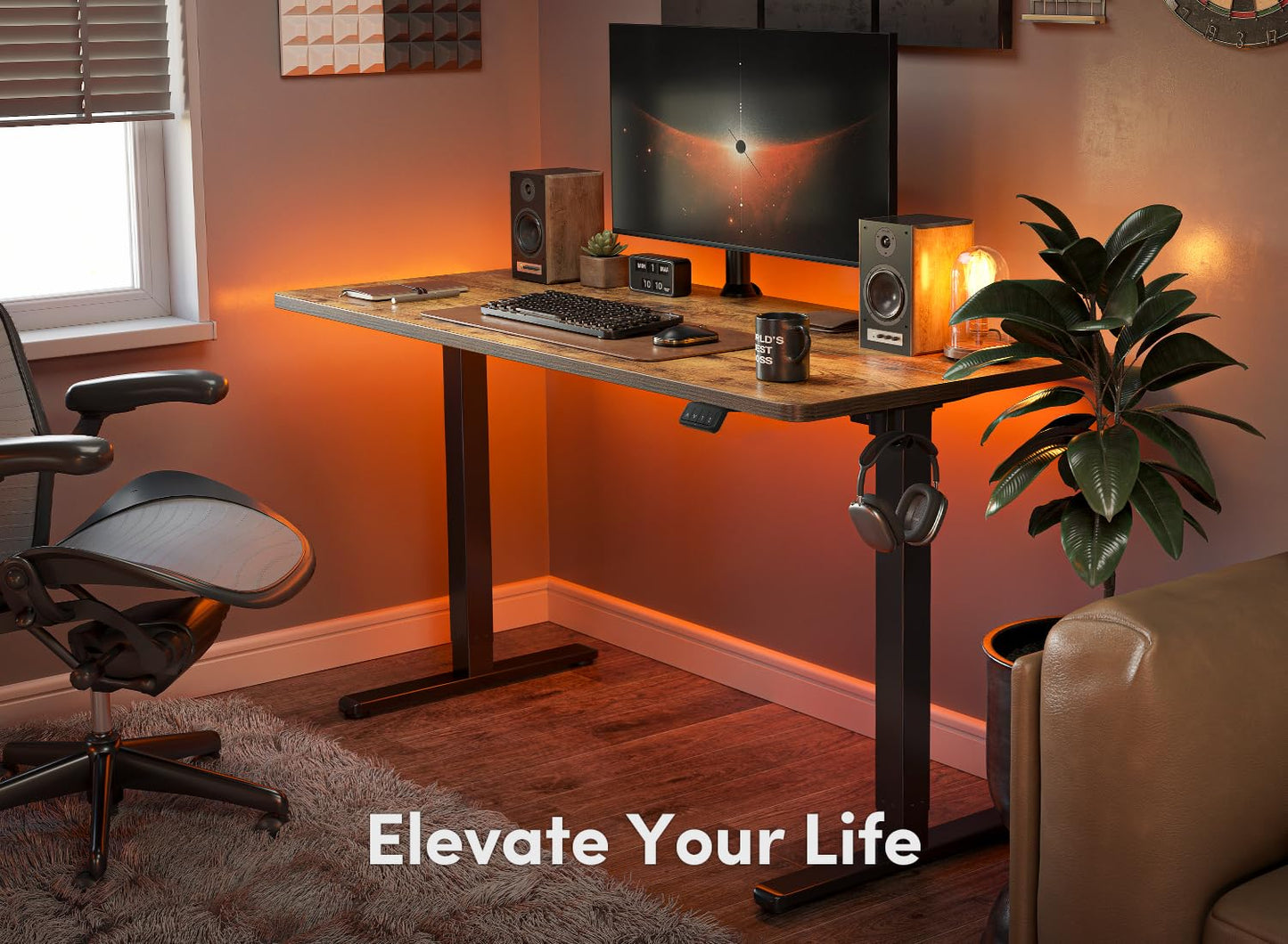 FEZIBO Electric Standing Desk, 55 x 24 Inches Height Adjustable Stand up Desk, Sit Stand Home Office Desk, Computer Desk, Rustic Brown