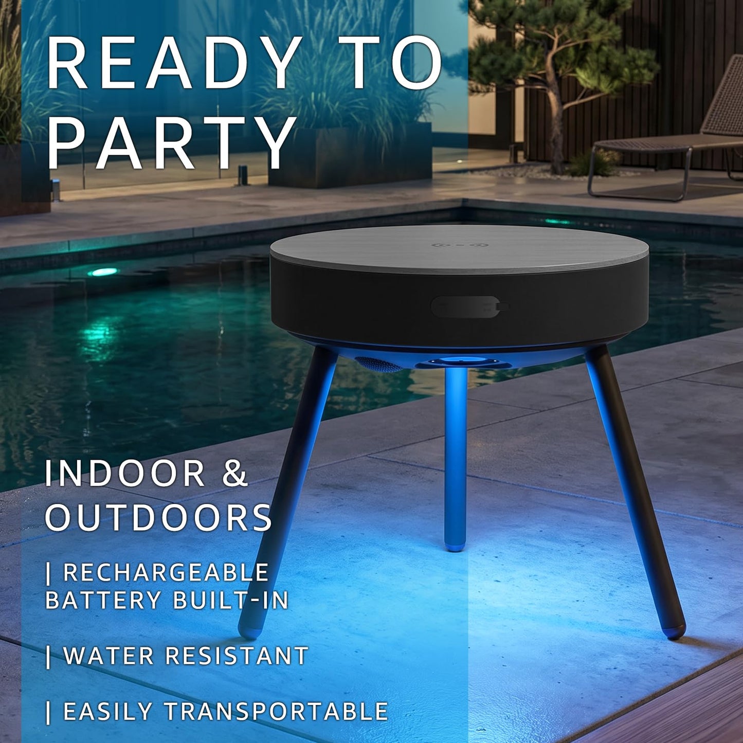 Smart Round Side Table with Charging and Smart Round Coffee Table - in Sound System, Modern Bedside Table for Nursery and Bedroom, Nightstands with Charging Station