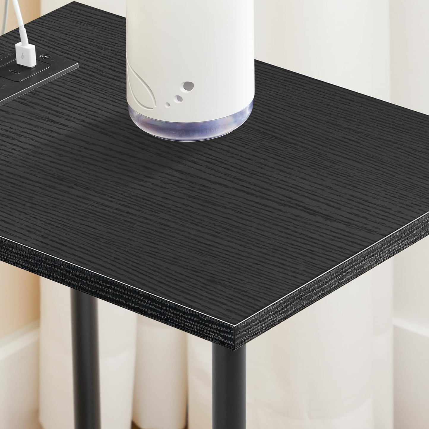 HOOBRO Side Table with Charging Station, End Table with USB Port and Outlets, Nightstand with 2-Layer Storage Shelves for Small Spaces, Living Room, Bedroom, Black BK09UBZ01