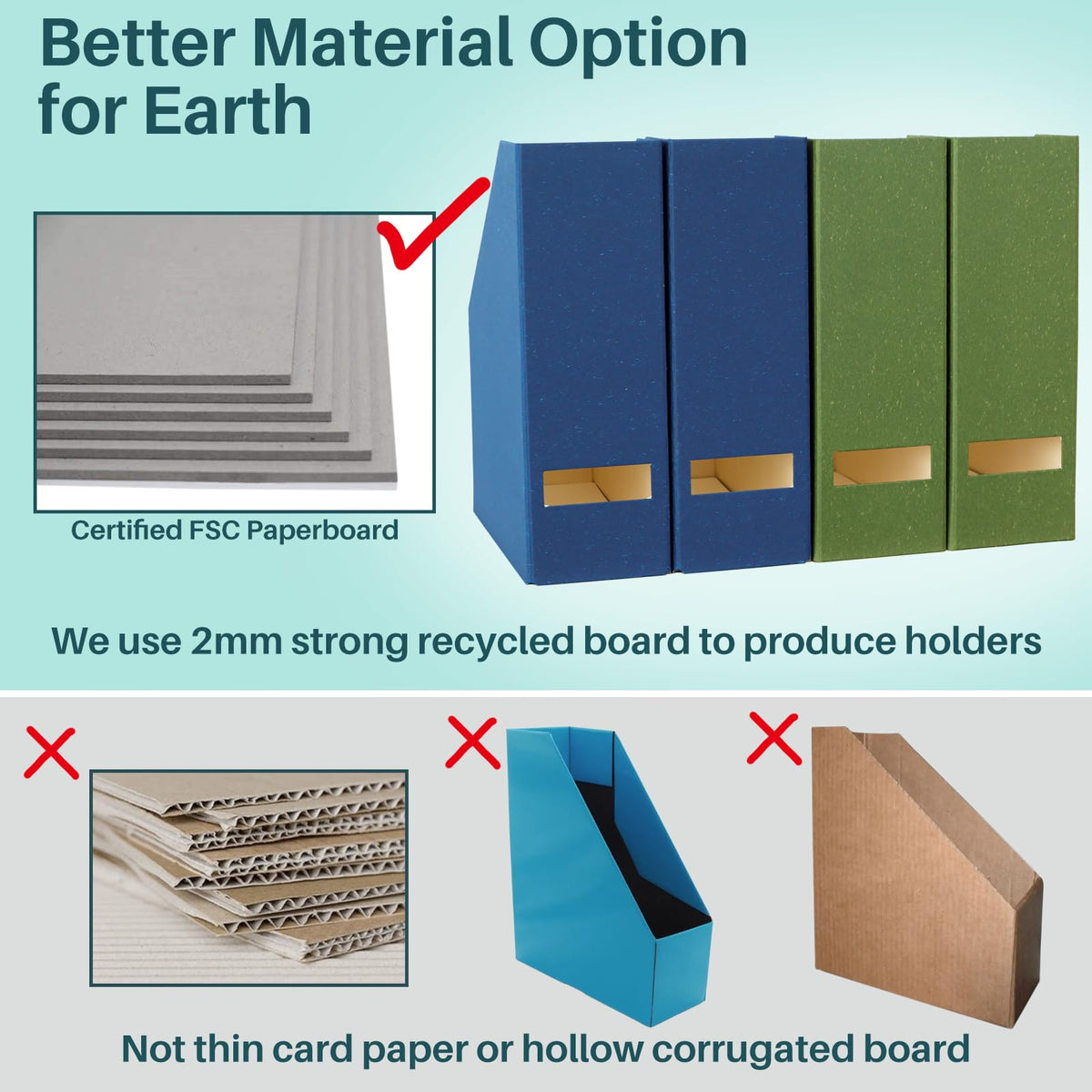 LifeSto Magazine Holder - File Holder and Desk Organizer, Cardboard Book Organizer and Storage Box for Documents, Magazine Holder Rack for Office, Home and Classroom (Leaf Green, 6-Pack)