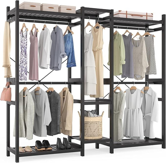 Homykic Bamboo Closet System Clothes Rack, Large Freestanding Garment Rack